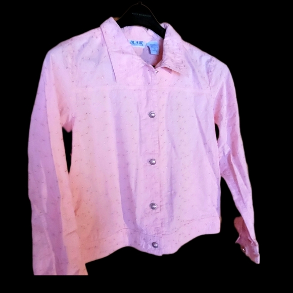 Floral Eyelet BLAIR Soft Denim Jacket, Peach Jean Jacket, Vintage, 80s - Picture 2 of 6